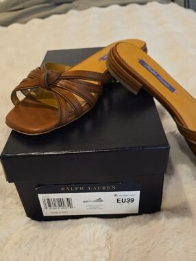 Ralph Lauren Brown Leather Knotted Slide Mules